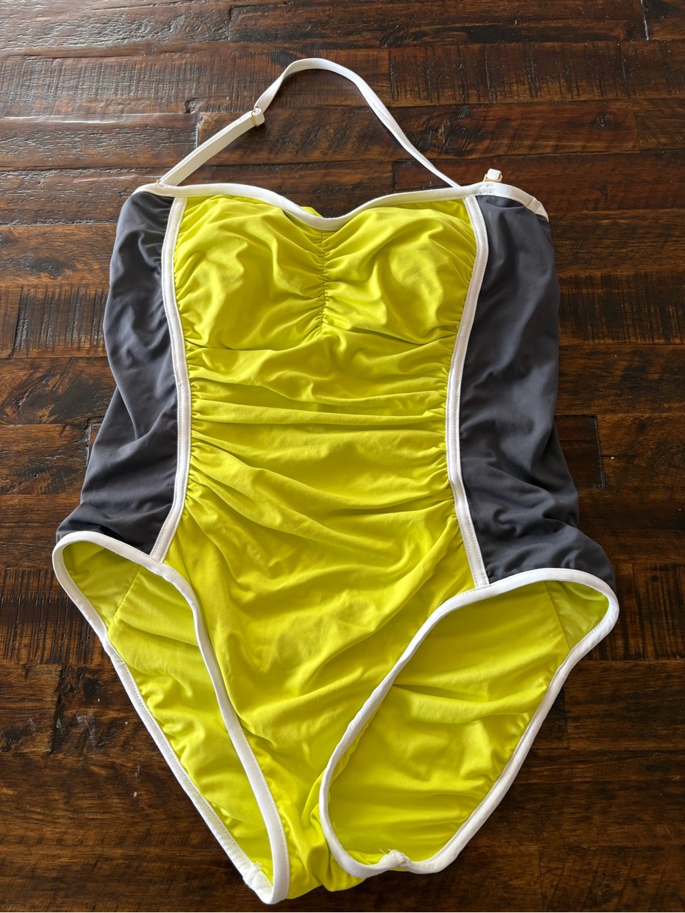 LOFT Women’s One-Piece Swimsuit in Neon Yellow and Gray with White Trim